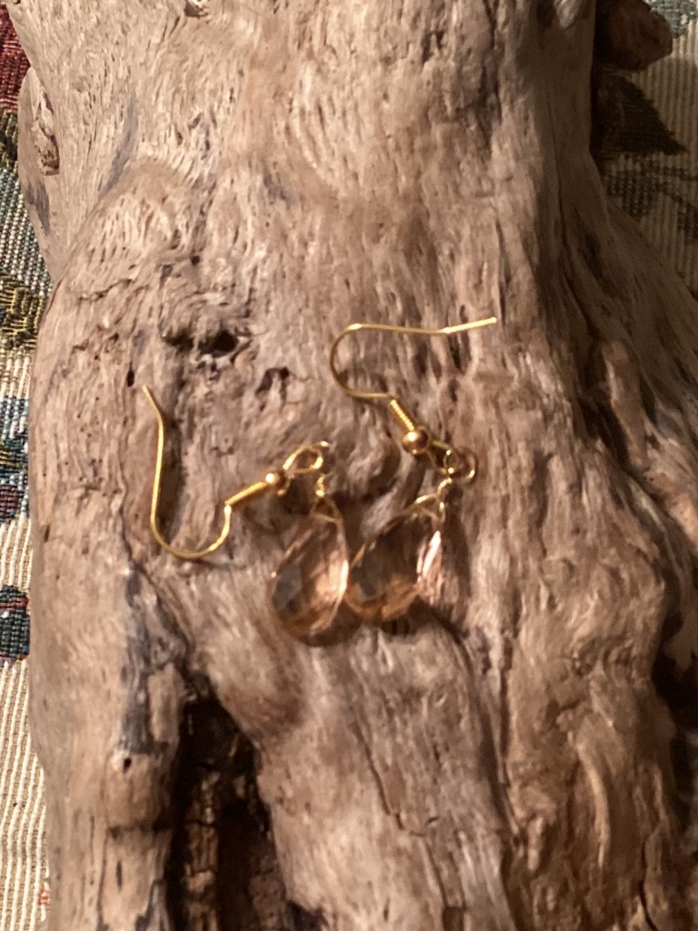 Gold Faceted Champagne Crystal Teardrop Earrings